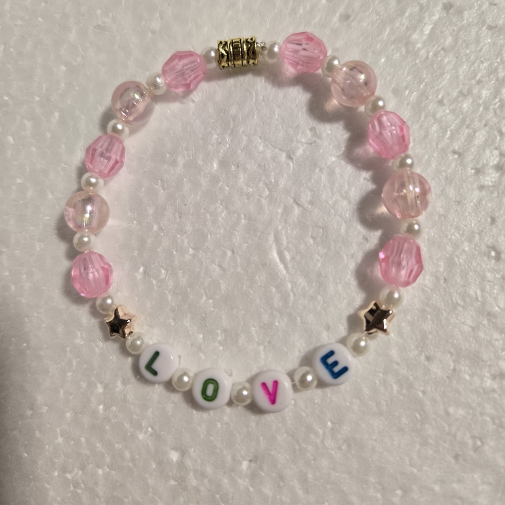 Hand Crafted Pink Beaded Kids Bracelet with LOVE Letters